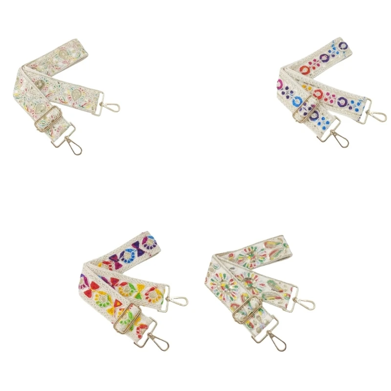 Embroidered Shoulder Strap Band for Bag Restyling, Detachable Fastener Ends with a Wide Adjustable Crossbody Carry Design
