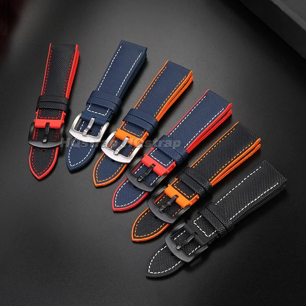 Nylon-Segeltuch-Gummi-Hybrid-Uhrenarmband 18mm 20mm 21mm 22mm Armband Wasserdicht Schweißfest Silikon-Uhrenband Zubehör – Detail 4