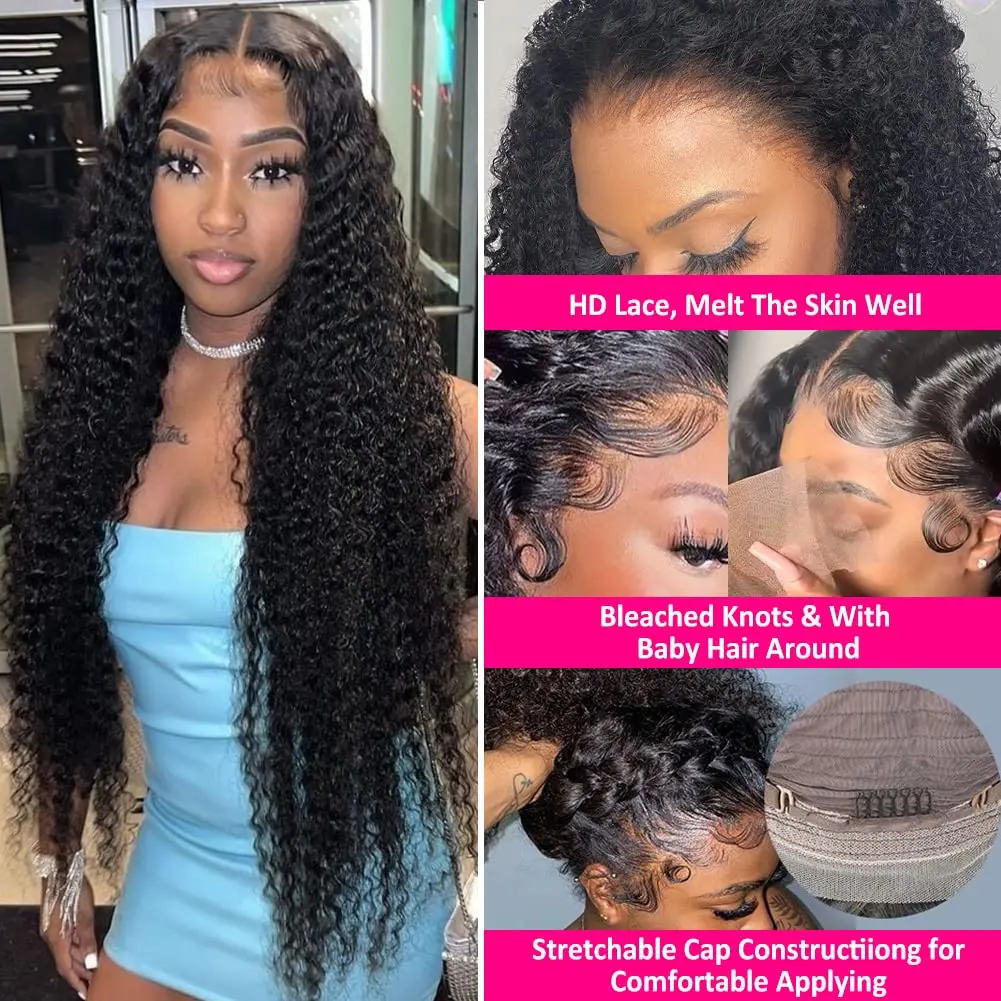 Deep Wave Lace Front 100% Human Hair Wigs 30 32Inch Indian Curly Remy 250% 13x4 Lace Frontal Wigs For Woman Pre Plucked