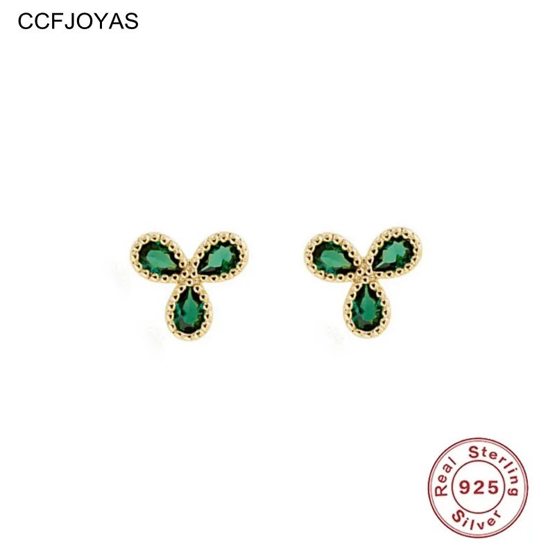 

CCFJOYAS 925 Sterling Silver Mini Cute Emerald Zircon Leaf Stud Earrings Simple ins Small Studs Silver Earrings Piercing Jewelry