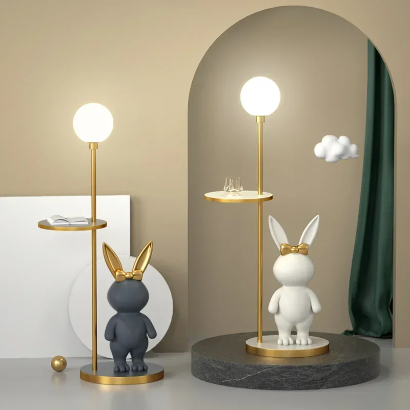 Cute Rabbit Led Floor Lamps for Living Room Girl Bedroom Ambient Lamp Children\'s Room Shelf Ornaments Decorative Standing Light