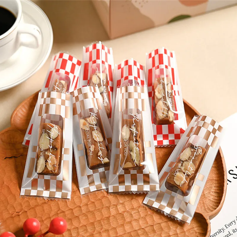 

100Pcs 4x9cm Plaid Toffee Chocolate Packaging Nougat Sugar Coffee Candy Machine Sealing Gift Bags