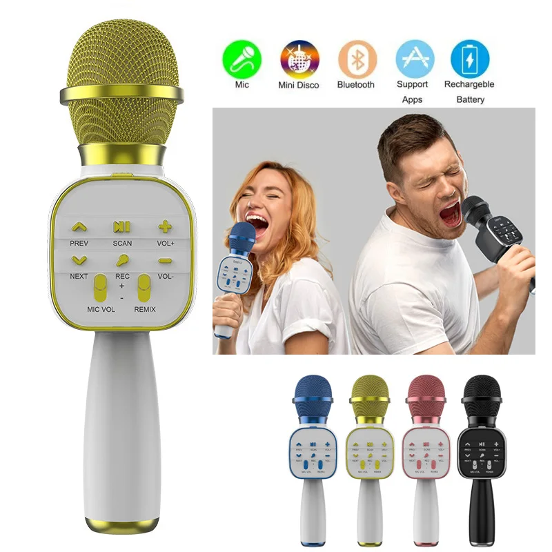 Wireless Bluetooth Karaoke Microphone Handheld Microphone Professional Speaker Music Player Gaming Mic for DS813 Home KTV