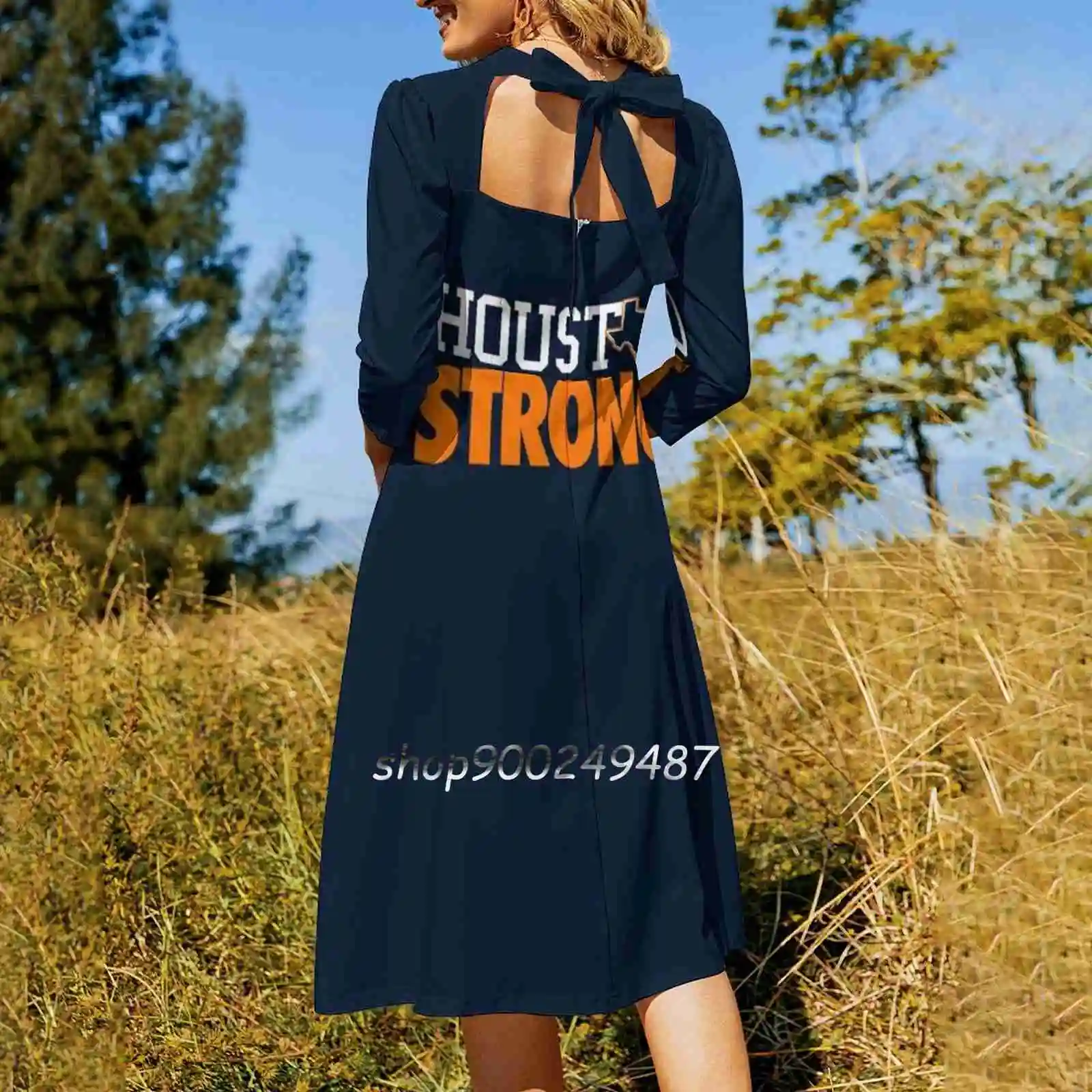 Houston Strong. Sweet Elegant Dress Women Korean Kawaii Square Collar Dress Strong Pride Root Team Sports Baseball Support