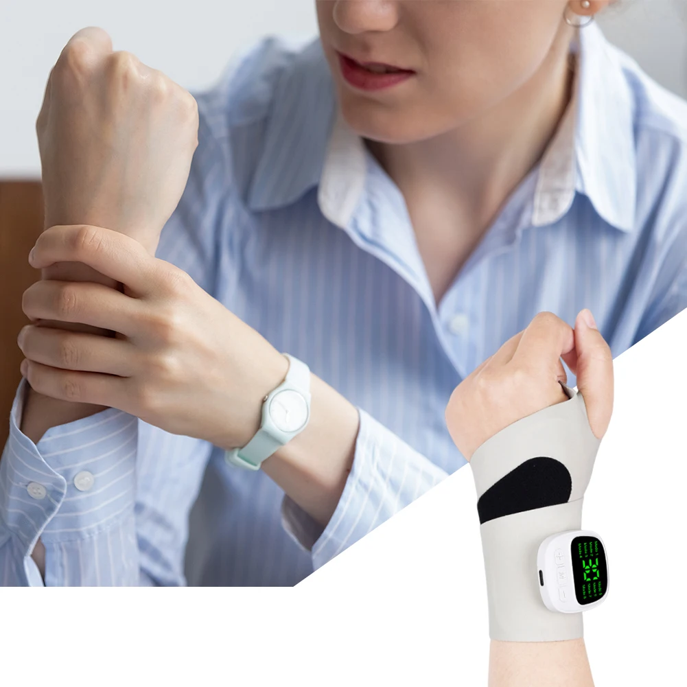 مدلك المعصم اللاسلكي 8 أوضاع 30 مستويات EMS واقي المعصم الاهتزاز يخفف التهاب غمد الوتر مدلك لتخفيف التعب الرسغي