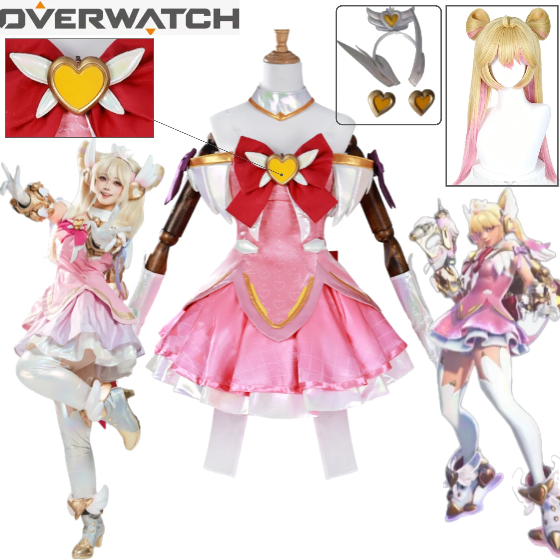 

Overwatch 2 Juno Cosplay Full Set with Heart of Hope Evolution Stages Starlight Headphones Wig Magical Girl Costume for Women