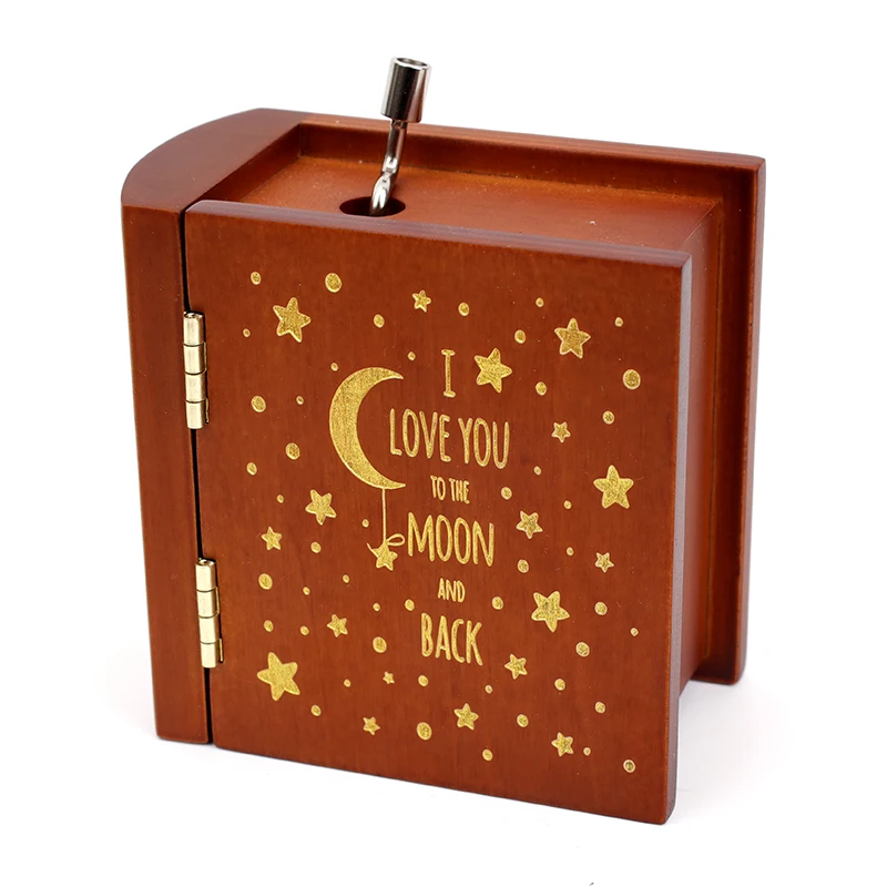 SOFTALK FLY me to the moon Wood Book Hand Music Box Birthday, Christmas, Valentine's Day Gifts