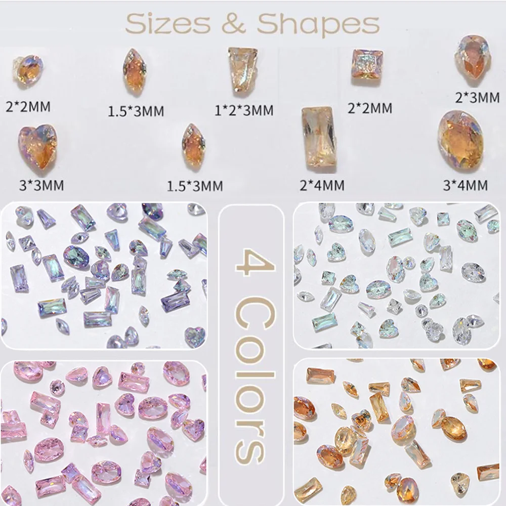 50 pièces 3D 5A Mini Zircon Nail Art strass formes mixtes diamants éblouissants breloques pour ongles glace translucide Cognac Nail Art Decorati