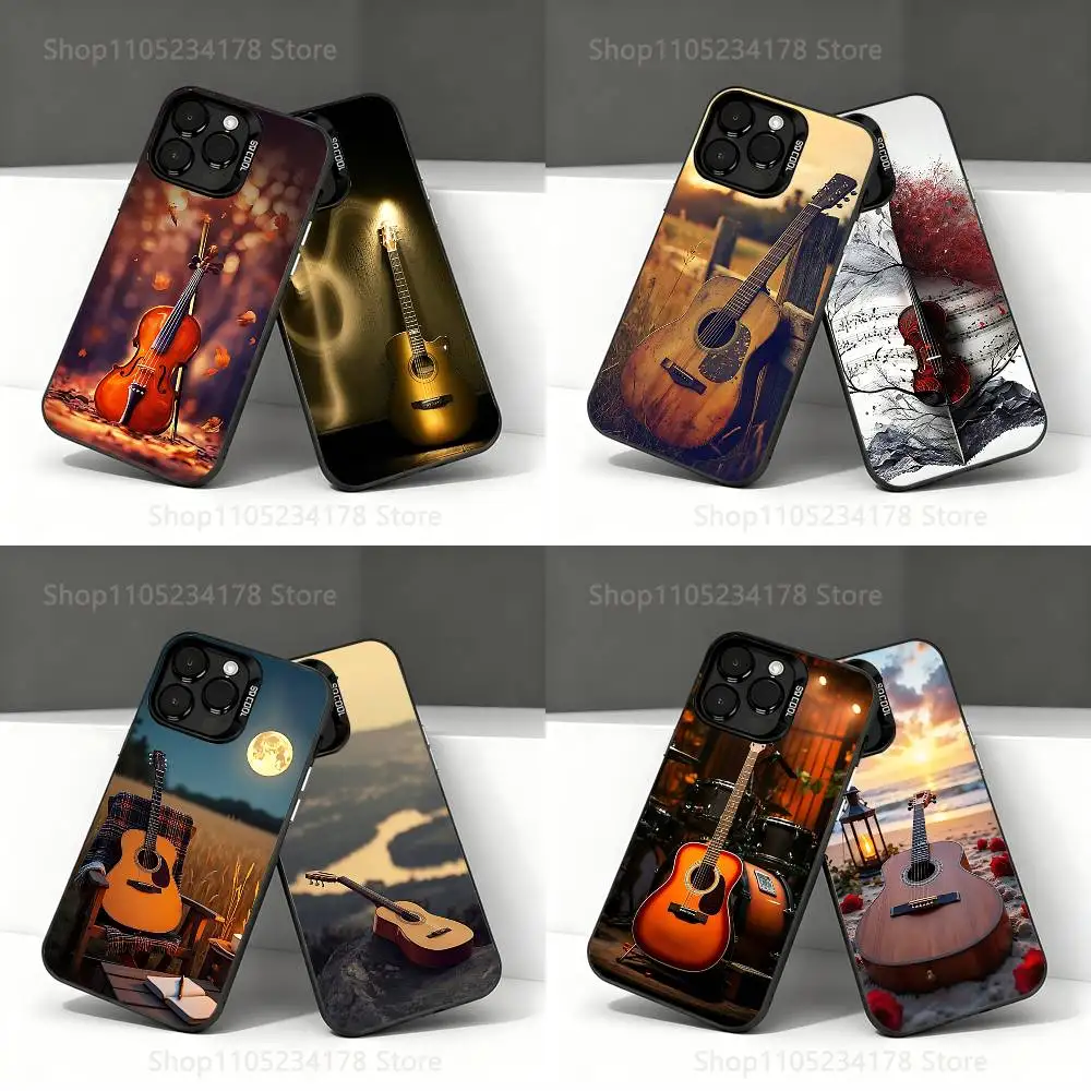 

Music Musical Violin Guitar Phone Case For iPhone 17,16,15,14,13,12,11,Pro,Max,Plus,E,Air,Mini Anti Fall Black Bumper