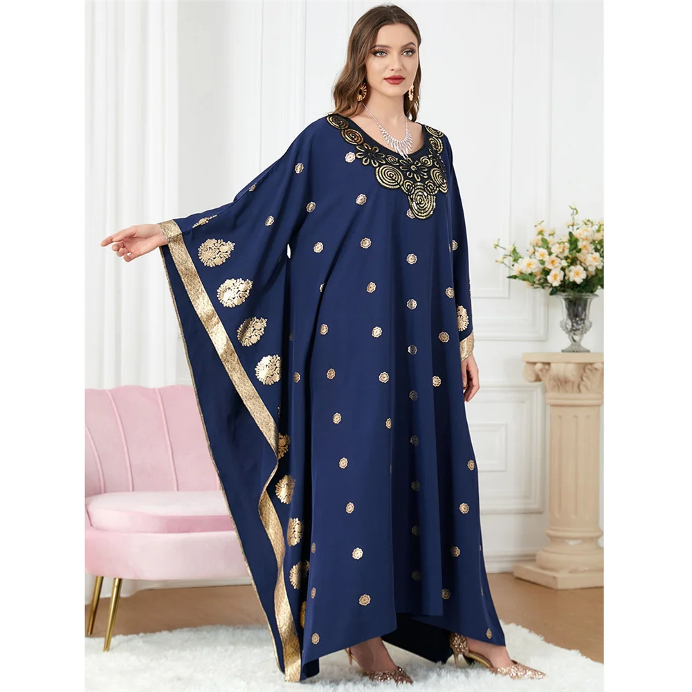 

Moroccan Abayas for Women Muslim Print Batwing Sleeve Loose Maxi Dress Turkey Eid Dubai Kaftan Islamic Femme Arab Robe Vestidos