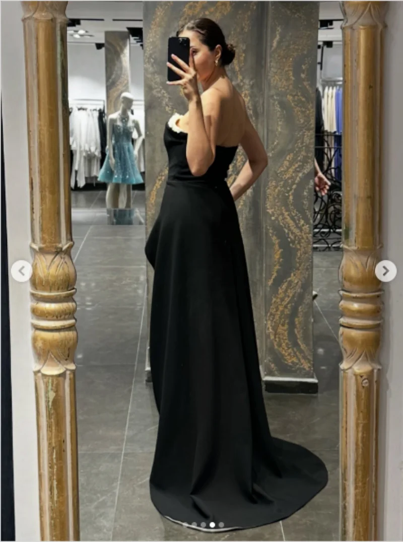 Customized Mermaid Evening Dresses Floor-length Strapless Sleeveless Prom Gown  Beading Crystal Simple Draped Party Gowns