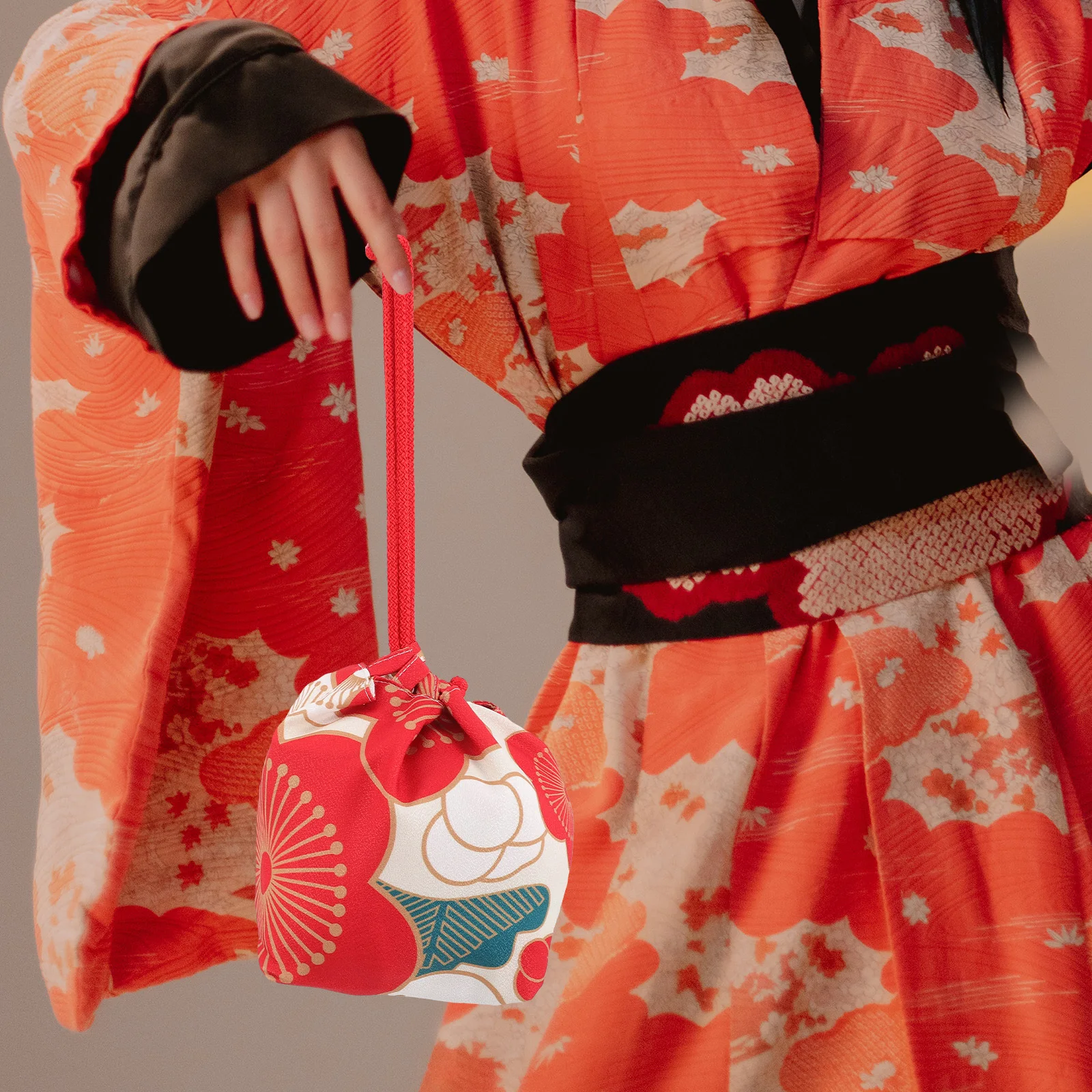 Japonês quimono cordão bolsa telefone bolsa de viagem hanfu jóias armazenamento japonês saco de cordão leve saco compacto