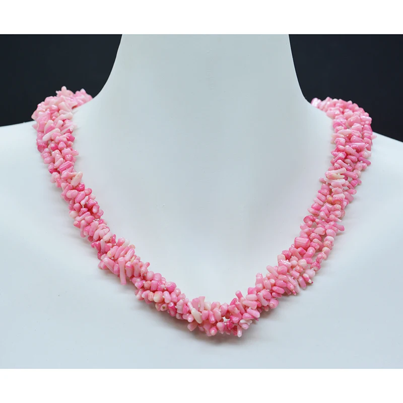 Beautiful, 4-strand natural irregular Pink Coral Necklace 21“