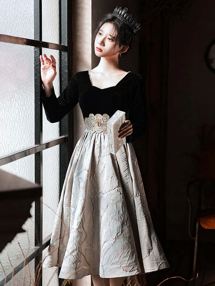 Vestido De noche De manga larga para mujer, traje elegante De temperamento para Fiesta De graduación, banquete, cumpleaños