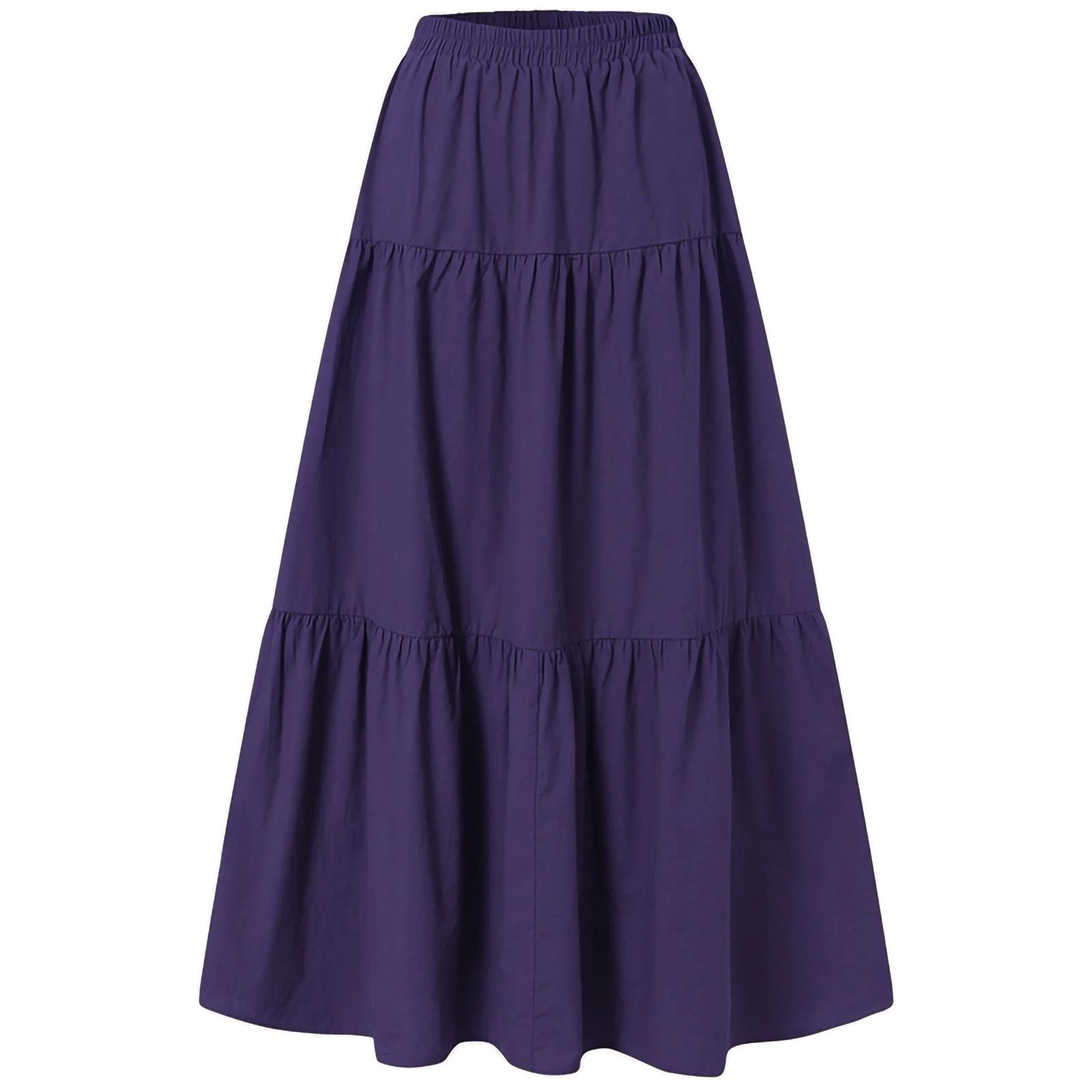 Women's Clothing Casual Elegant Long Skirts Solid Color Pleated Big Hem Elastic Waist Loose Fit Skirts Simple Style Bottoms