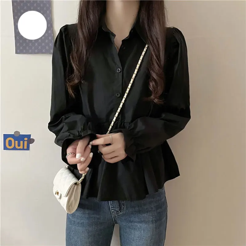 Elegant Fashion Harajuku Slim Fit All Match Blouse Solid Button Patchwork Long Sleeve Tops Women Loose Casual Women\'s Clothing