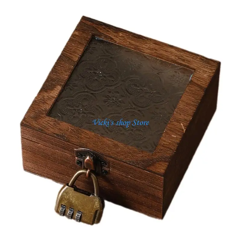 

Decorative Trinket Box with Glass Lid Elegant Begonia Flowers Wooden Frame Vanity Organiser For Jewelry Storage