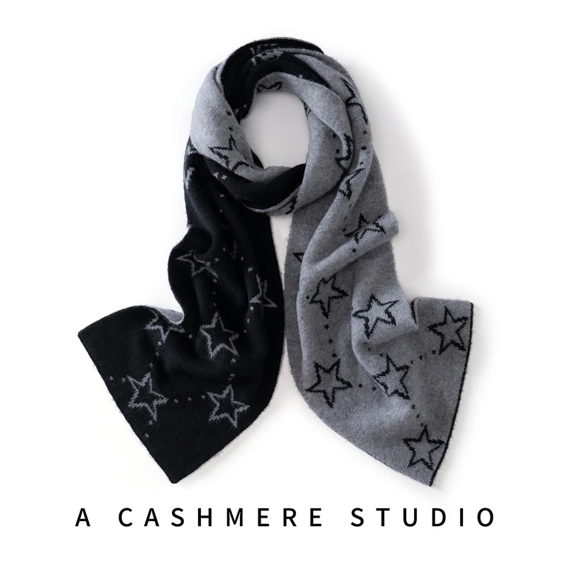 Wysokiej jakości szal damski ze 100% kaszmiru, ciepły zimowy szal dziergany, modny szal w stylu gwiazd, luksusowy, miękki i elastyczny, z dopasowaniem kolorów.