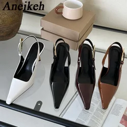 Aneikeh 2024 Summer New Band Women Pumps Shoes Fashion Shallow Slip On Slingback Sandals Thin High Heel Dress Sexy Pumps Shoes