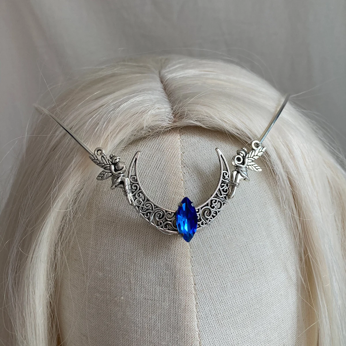 ที่คาดผมประดับพลอยเทียมรูปนางฟ้าเอลฟ์สำหรับงานแต่งงานมงกุฎเจ้าสาวสีเงินมงกุฏฮาโลเครื่องประดับนางฟ้างานเลี้ยงคอสเพลย์สำหรับผู้หญิง