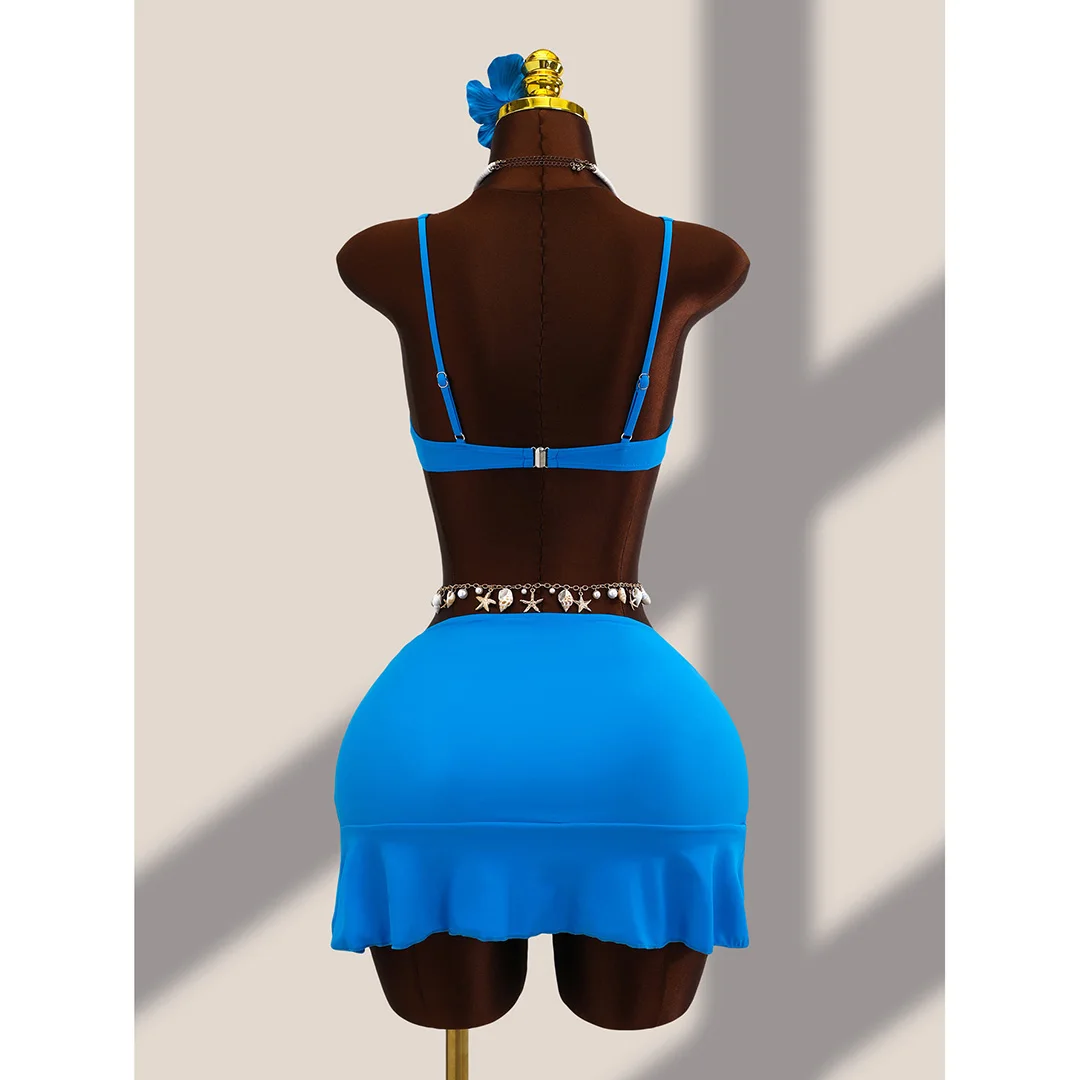 3-teiliges Set mit Rüschenrock, Bügel-Bikini, Damen-Badeanzug, Damen-Bademode, dreiteiliges Bikini-Set, Badebekleidung, Badeanzug, Schwimmbekleidung V7683H – Detail 21