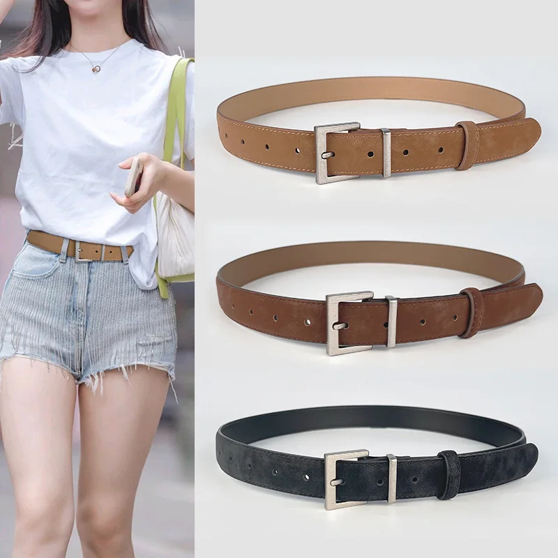 

1PC Vintage Frosted Cowhide Women's Leather Belt Casual Pants Jeans Premium Women's Belt Famous Brand Belt Women