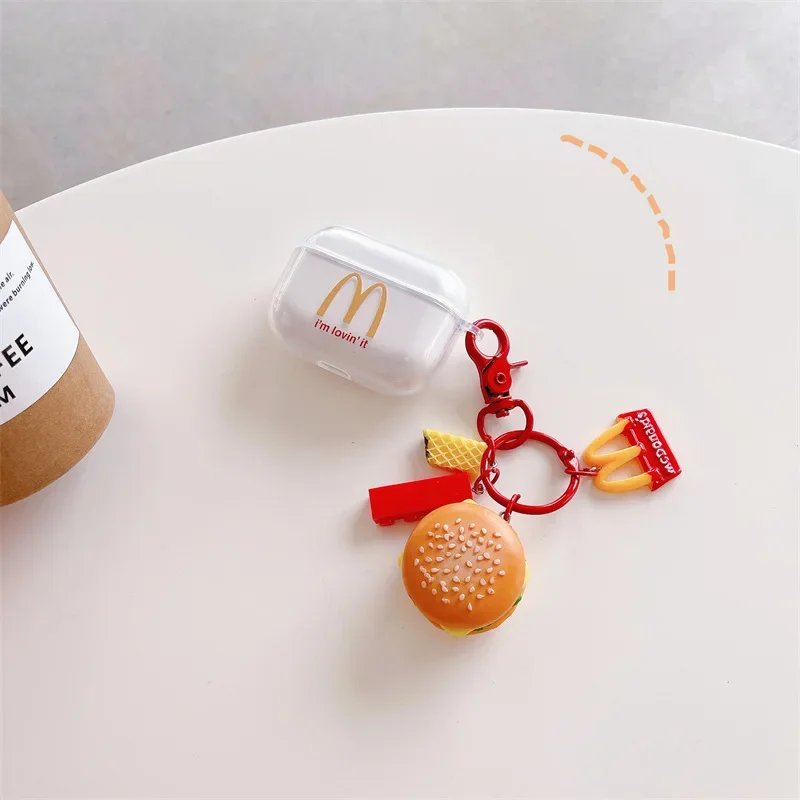 Custodia con ciondolo per hamburger carino per AirPods 4 Airpod 1 2 3 Pro Pro2 auricolari Bluetooth scatola di ricarica custodia protettiva per auricolari