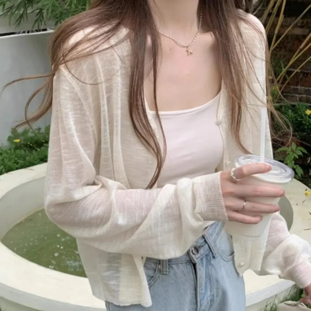 Button Down Knitted Cardigan for Women Long Sleeve V-neck Lightweight Blouse Spring Summer Cover-up Fairycore Tops