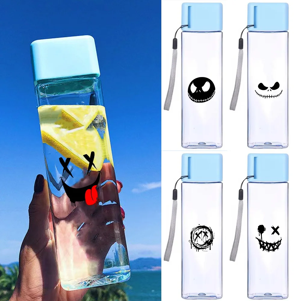 

Transparent Plastic Sports Water Bottle Durable Milk Storage Cup Large Capacity Portable Outdoor Water Bottle Smile Pattern