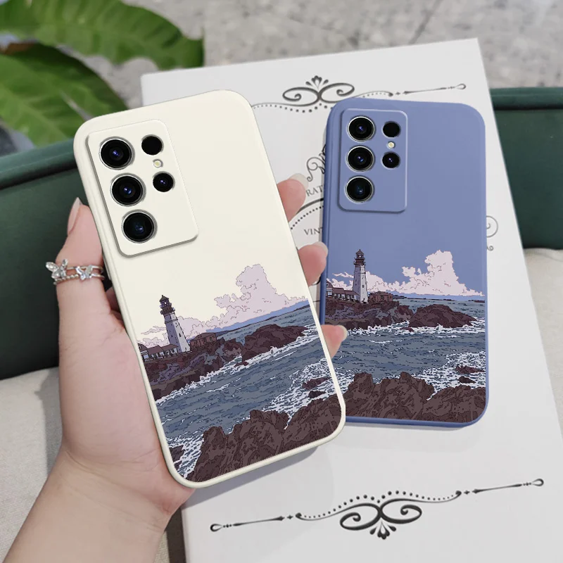 Wave Lighthouse Phone Case For Samsung Galaxy S24 S23 S22 S21 S20 S10 S10E S9 Ultra Plus FE Note 20 Ultra 10 9 Plus Cover