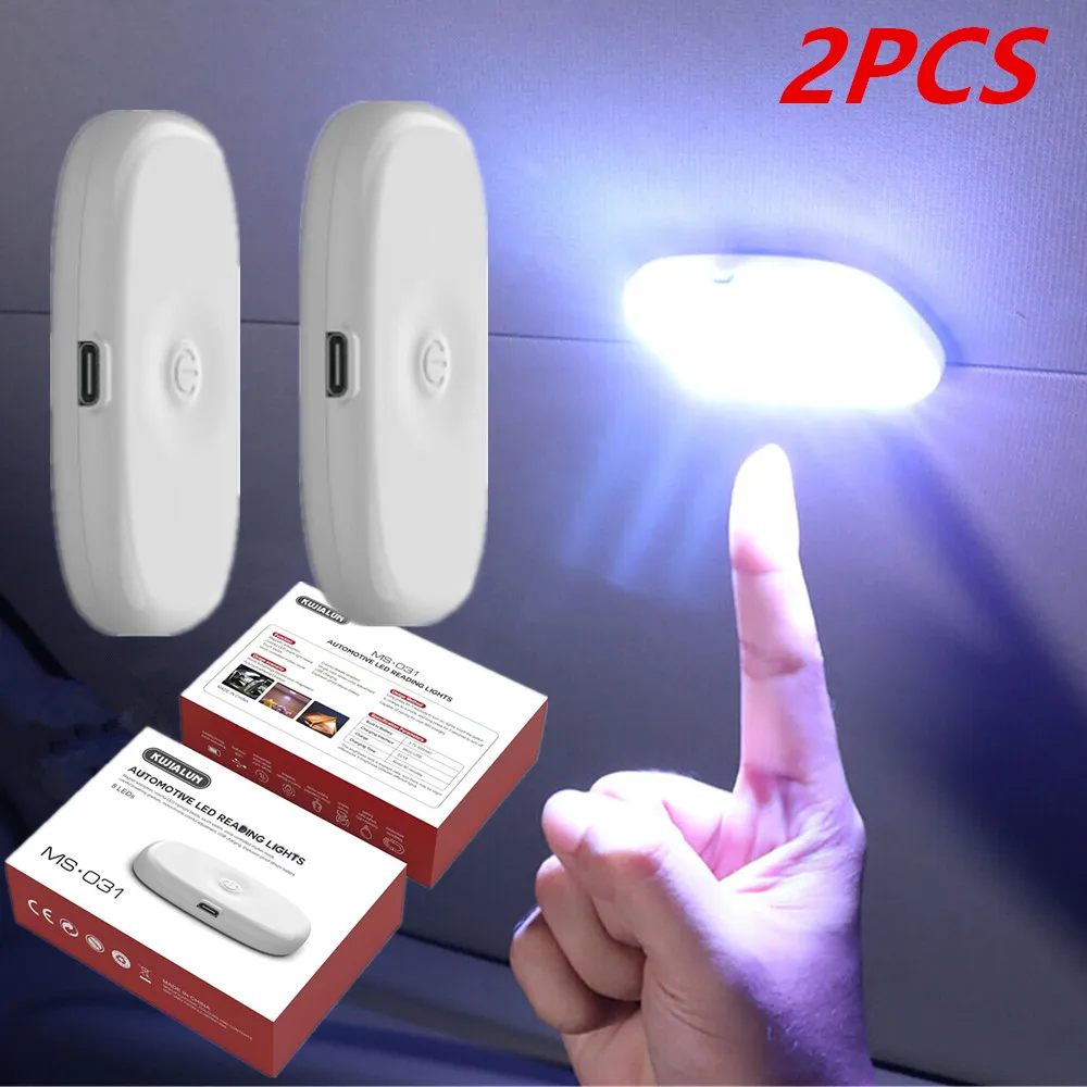 2PCS Hand Car Touch Light Reading Light 8LED Touch Sensor Ambient Light Wireless Magnet Base USB Multi-color Car Interior Lights