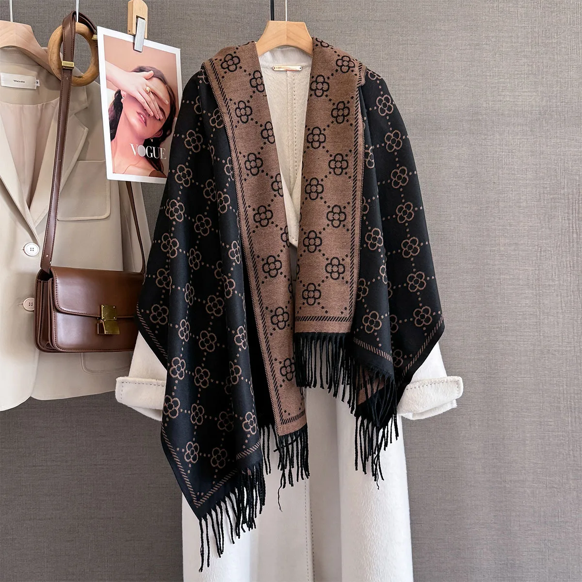 الفاخرة الدافئة الكشمير وشاح المرأة الشتاء يلتف شال الوجهين الأزهار طباعة الباشمينا Bufanda السفر المعطف الشالات Echarpe #2