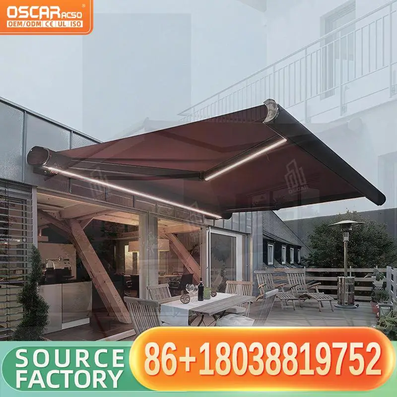 Electric Retractable Outdoor Canopy Folding Arm Awning for Balcony Patio Garden Retractable Awning