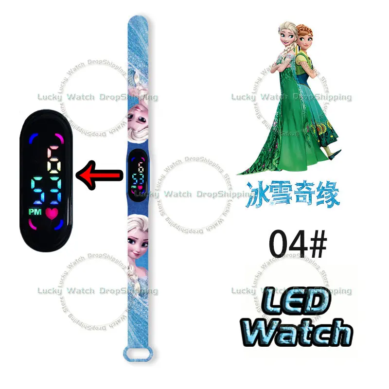 Disney frozen Kids\' Digital Watches Cartoon Action Figure elsa anna LED Touch Waterproof Electronic Kids Watch Birthday Gifts