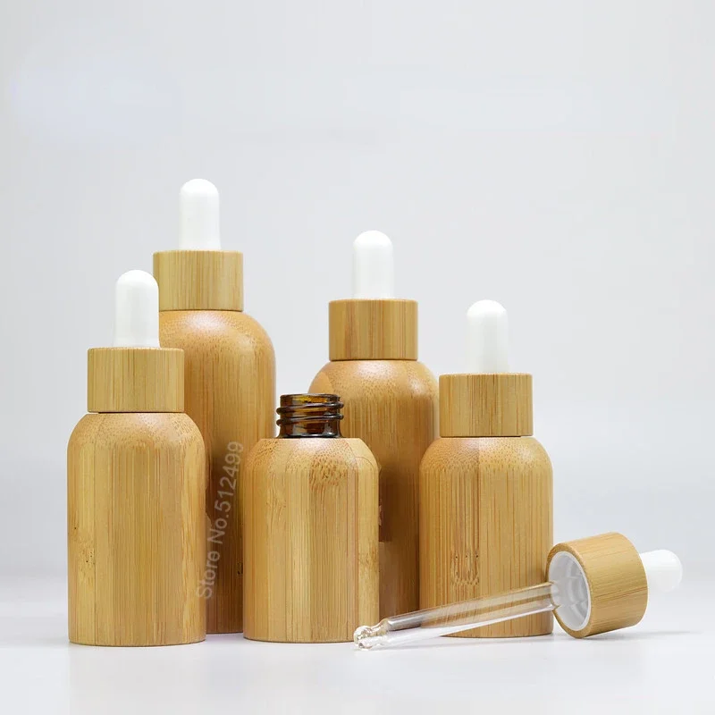 Empty Bamboo Glass Bottle With Bamboo Cap Essential Oil Bottle Dropper Bottle Pipette Container for Perfume