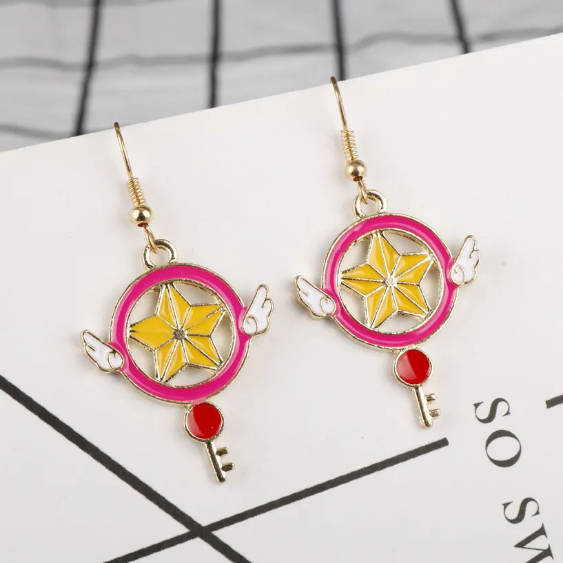 Cardcaptor Sakura Enamel Metal Stud Earrings Hot Anime Card Captor Sakura Heart Wing Pearl Earrings Earrings For Women Girl