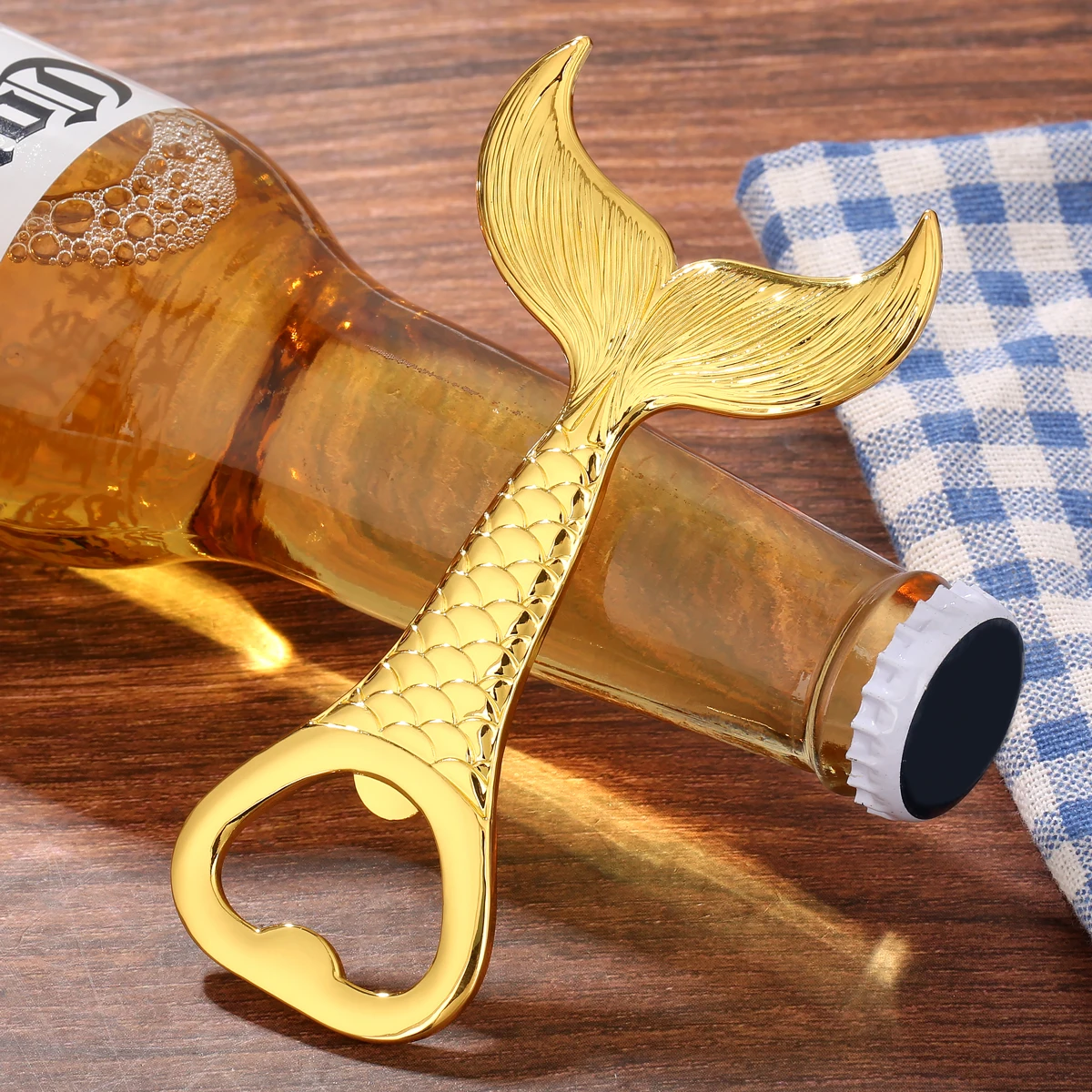 

LKKCHER Fish Tail Metal Handle Beer Bottle Openers Luxurious Corkscrew Gifts for Fishing Lovers Kitchen Travel Portable Opener