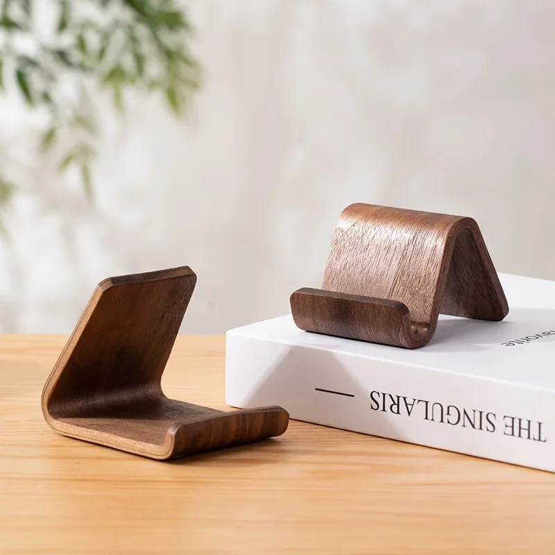 Black Walnut Phone Stand, Solid Wood Universal Desktop Stand for Tablets, Creative Wooden Phone Holder