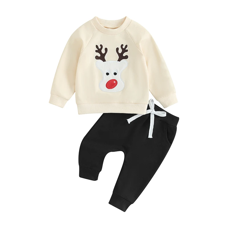 

Baby Boy Girl Christmas Outfit Reindeer Santa Claus Long Sleeve Sweatshirt Top Pants Set 2 Piece Clothes 3 6 12 18 24 Months 2T