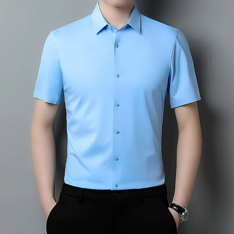 

Top Grade Mens Traceless Clothing 2023 Summer New Luxury Soft and Smooth Dress Shirts Office Man Seamless Shirts Short Sleeve