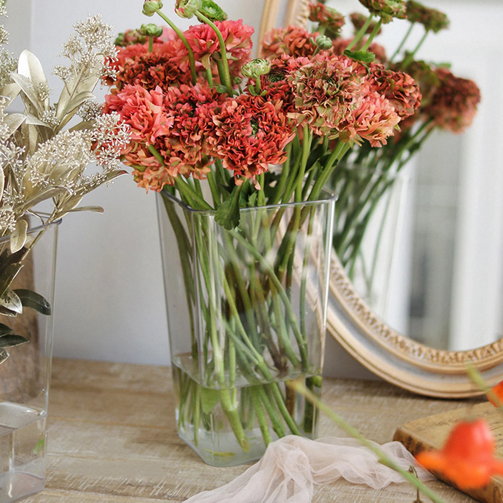 

1pcs Clear Acrylic Bucket Round Edge Smooth Desktop Flower Holder For Arranging Plant Storage Decorative Flower Container