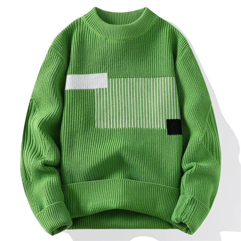 2024 Men\'s Sweater Fashion Pattern Autumn/Winter Knitted Sweater Fashion High Street Pullover Outdoor Loose Warm Thick