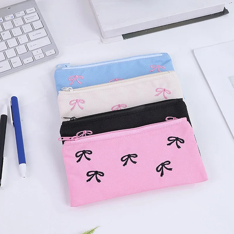 

Cute Sweet Bow Pen Case Cosmetic Bag Girl Portable Coin Purse Sanitary Bag Portable Sundries Storage Bag Student Stationery Gift