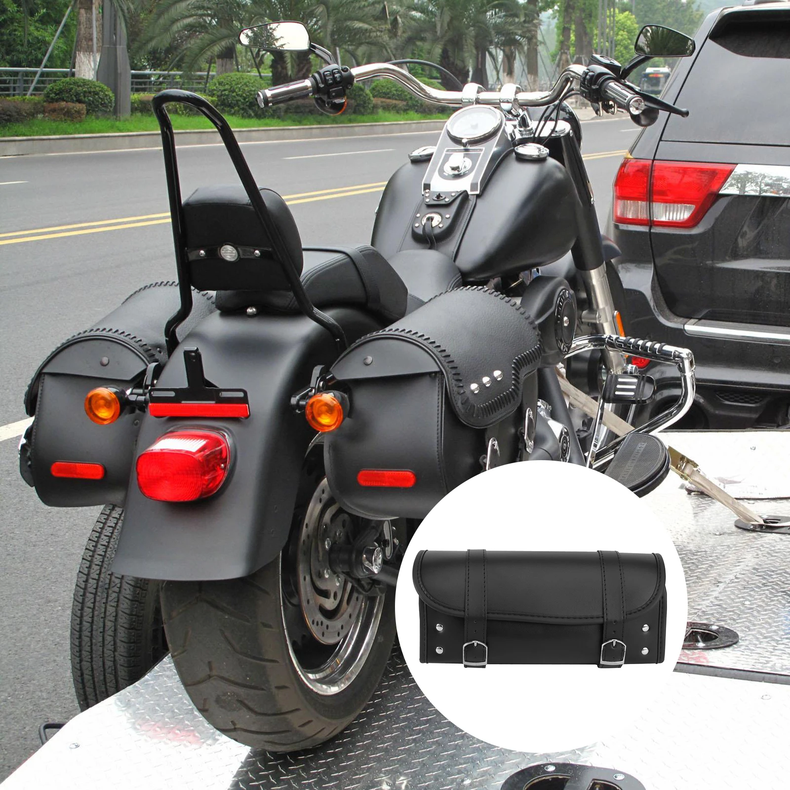 

Motorbike Saddle Bag Adjustable Bike Storage Pack Riding Hiking Travel Black Metal Button Durable Lightweight Cellphone