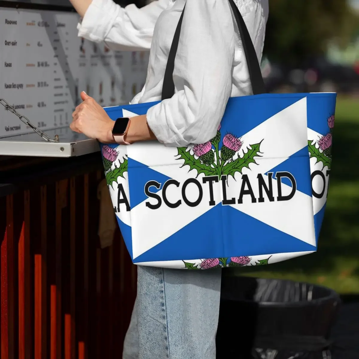 Scotland Saltire Flag Scottish St Andrews Cross And Thistle Beach Tote Bag Sport Gym Large Tote Bag Women Travel Bag Fitness bag