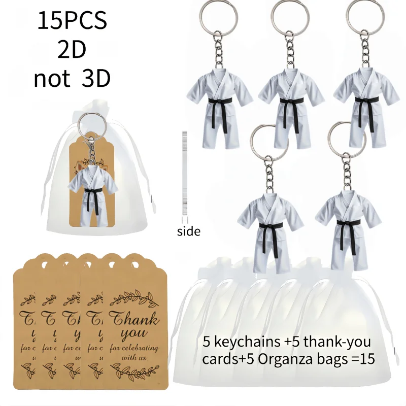 5sets Taekwondo Keychain Including Acrylic Decorative Pendant & Thank you Cards & Organza Bags Party Gift For Friends Students