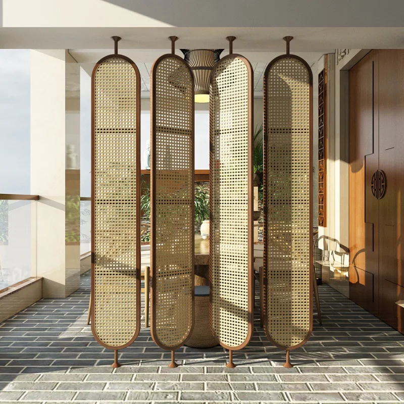 

Chinese-style solid wood rattan screen living room lobby hotel homestay rotating partition modern simple restaurant