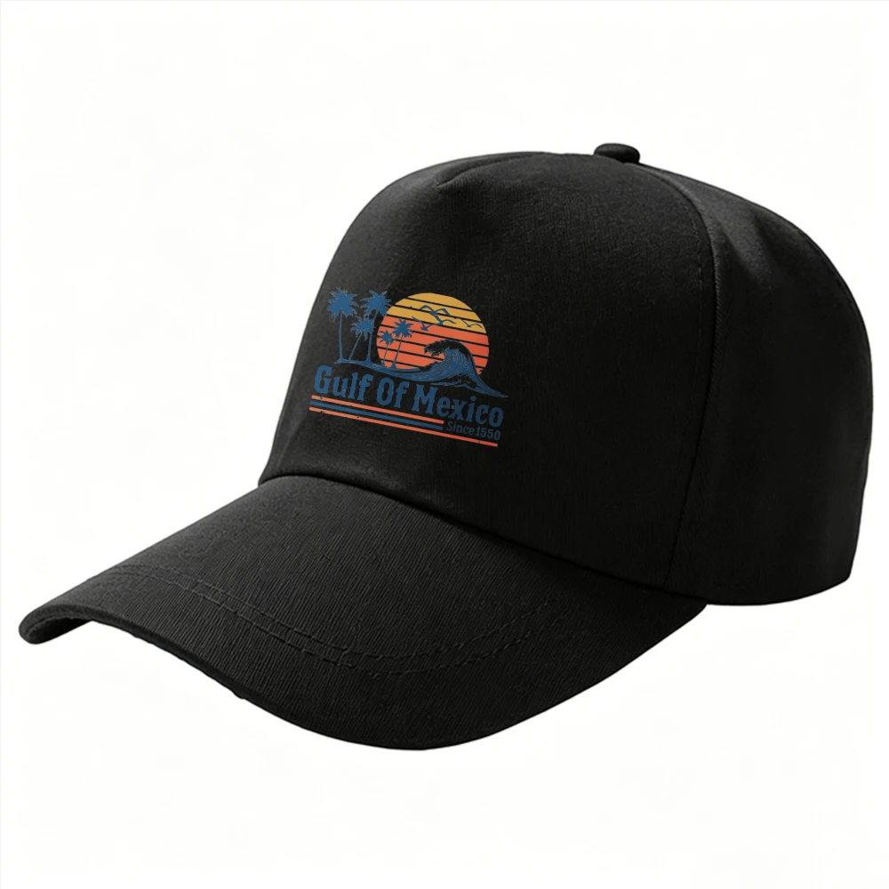 Adjustable Cotton Baseball Dad Hat Gulf of Mexico Retro Sunset Palm Wave Distressed Print Seaside Fishing Beach Outdoor Sun Cap