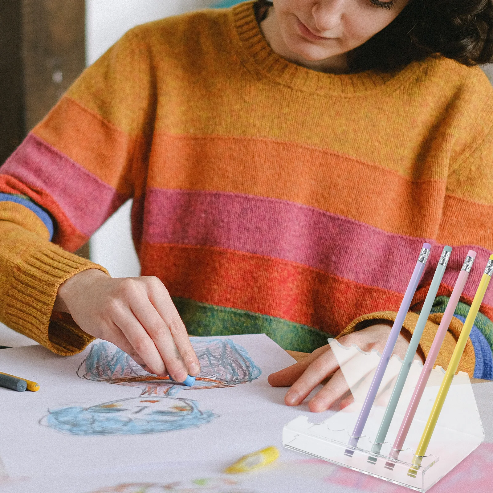 

1pc Pen Holder Six Holes Acrylic Display Stand Thick Stable Desk Organizer Storage Solution Clear Rack Office Pen Stand