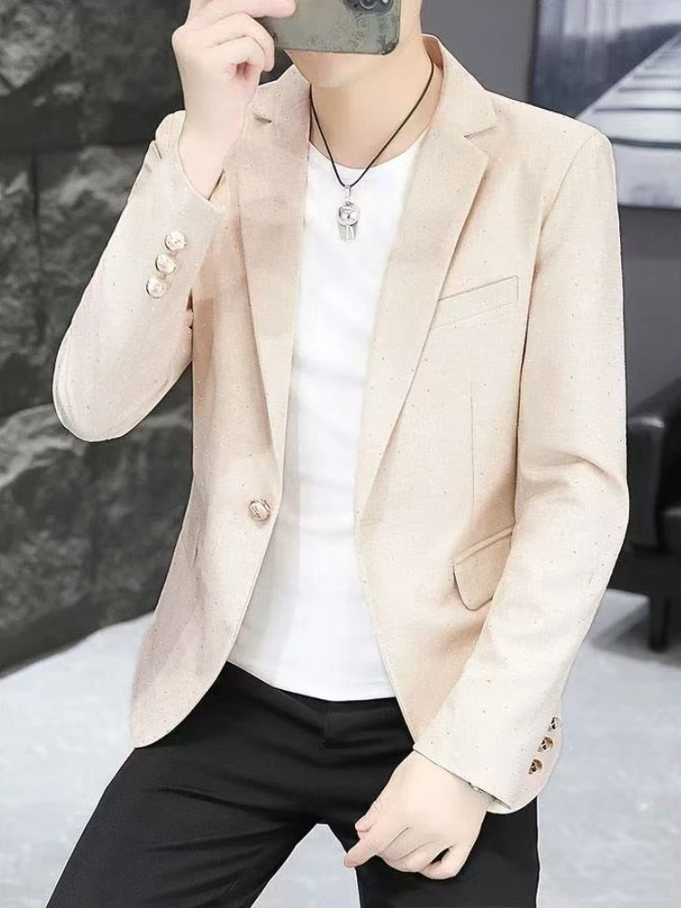 2026 New Men's Slim Fit Casual Blazer Light Luxury Urban Business Suit Jacket Spring Autumn Youth Trend Coat